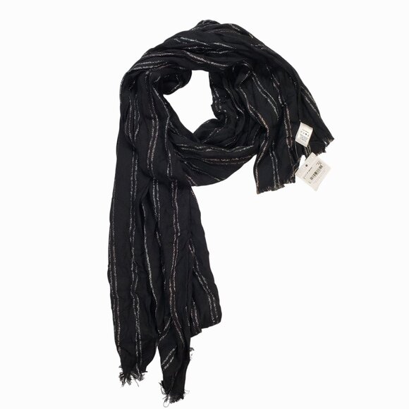 Liz Claiborne Black Metallic Stripe Scarf One Size Fist Most - Picture 1 of 6